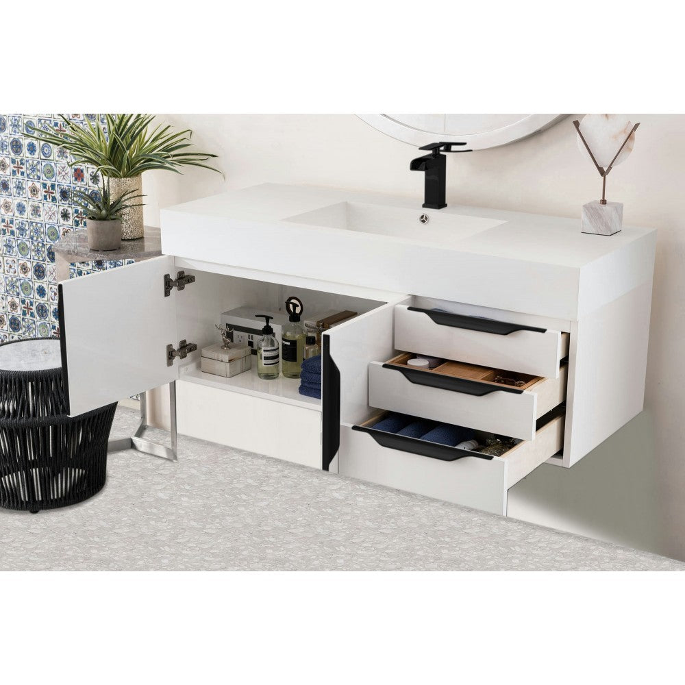 Mercer Island 48" Single Vanity Glossy White Black w/Glossy White Composite Top