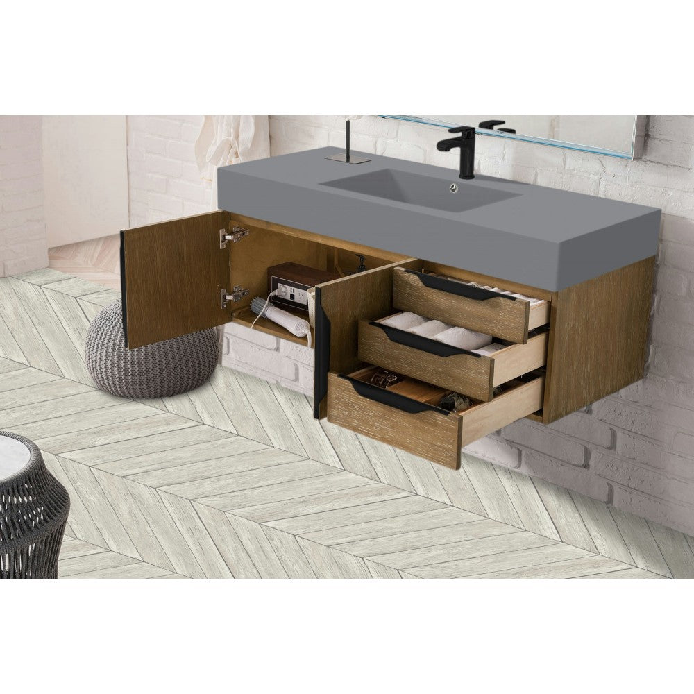Mercer Island 48" Single Vanity Latte Oak Black w/Dusk Gray Glossy Composite Top