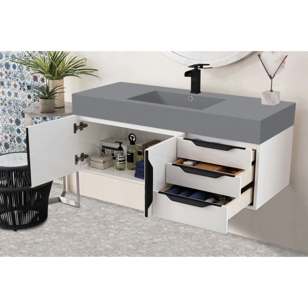 Mercer Island 48" Single Vanity White Black w/Dusk Gray Composite Top