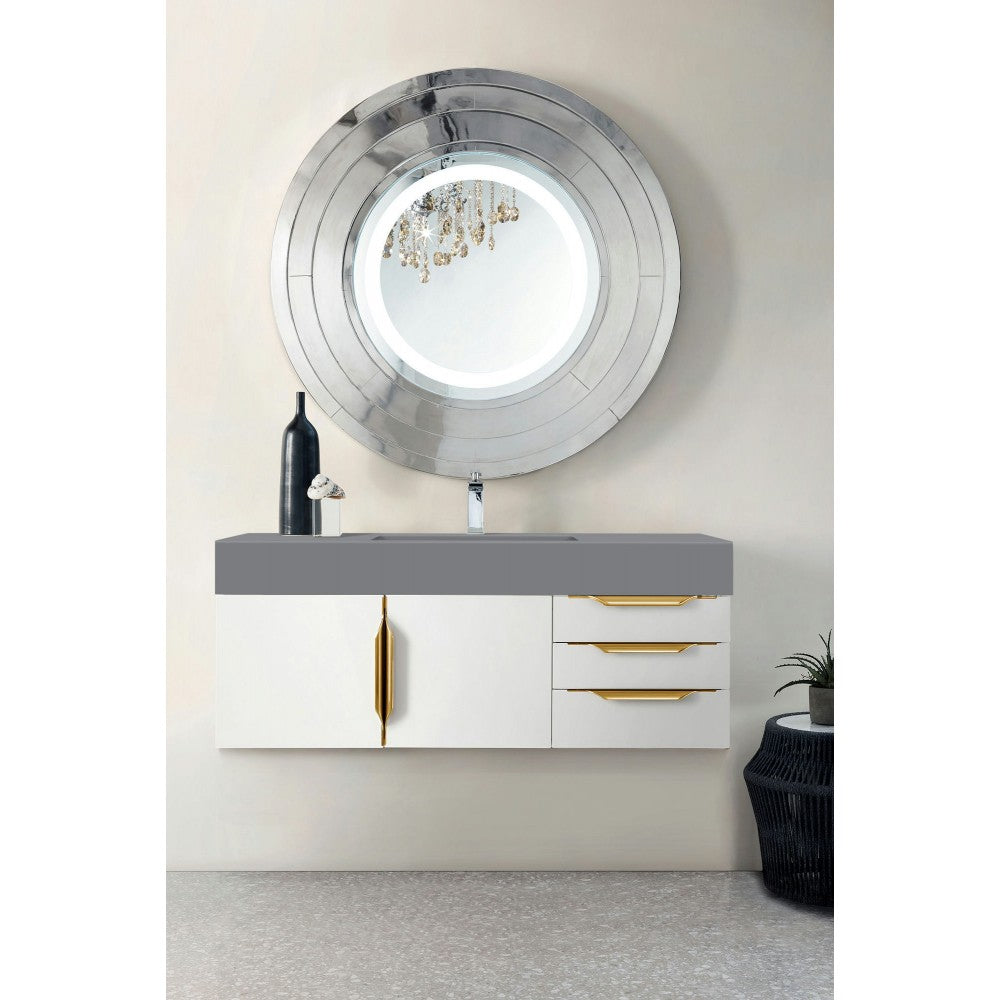 Mercer Island 48" Single Vanity White Radiant Gold w/Dusk Gray Composite Top