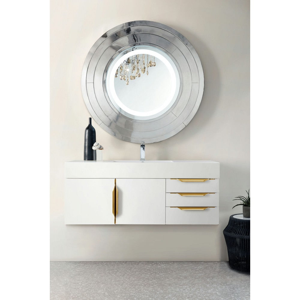 Mercer Island 48" Single Vanity White Radiant Gold w/ White Composite Top
