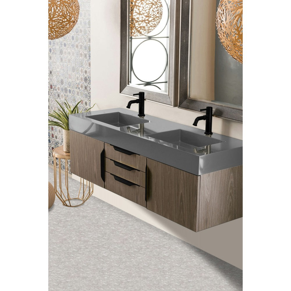 Mercer Island 59" Double Vanity Ash Gray Black w/Dusk Gray Glossy Composite Top