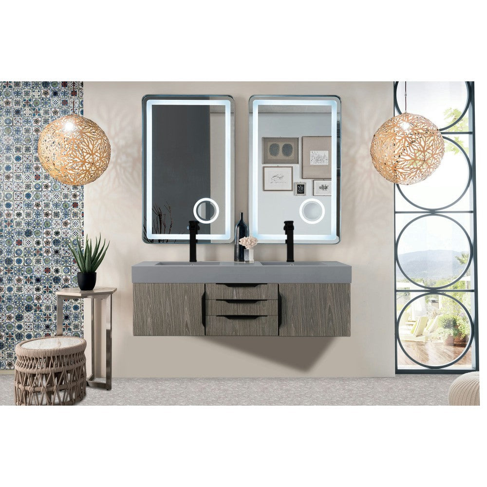 Mercer Island 59" Double Vanity Ash Gray Black w/Dusk Gray Glossy Composite Top