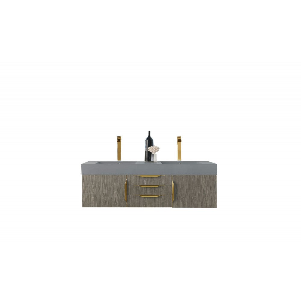Mercer Island 59" Double Vanity Ash Gray Radiant Gold w/Dusk Gray Composite Top