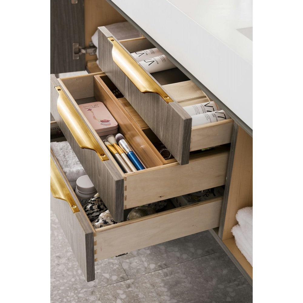 Mercer Island 59" Double Vanity Ash Gray Radiant Gold w/ White Composite Top