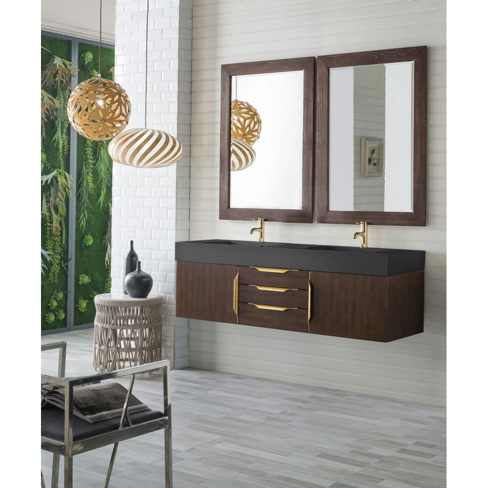 Mercer Island 59" Double Vanity Coffee Oak Radiant Gold,Dusk Gray Composite Top