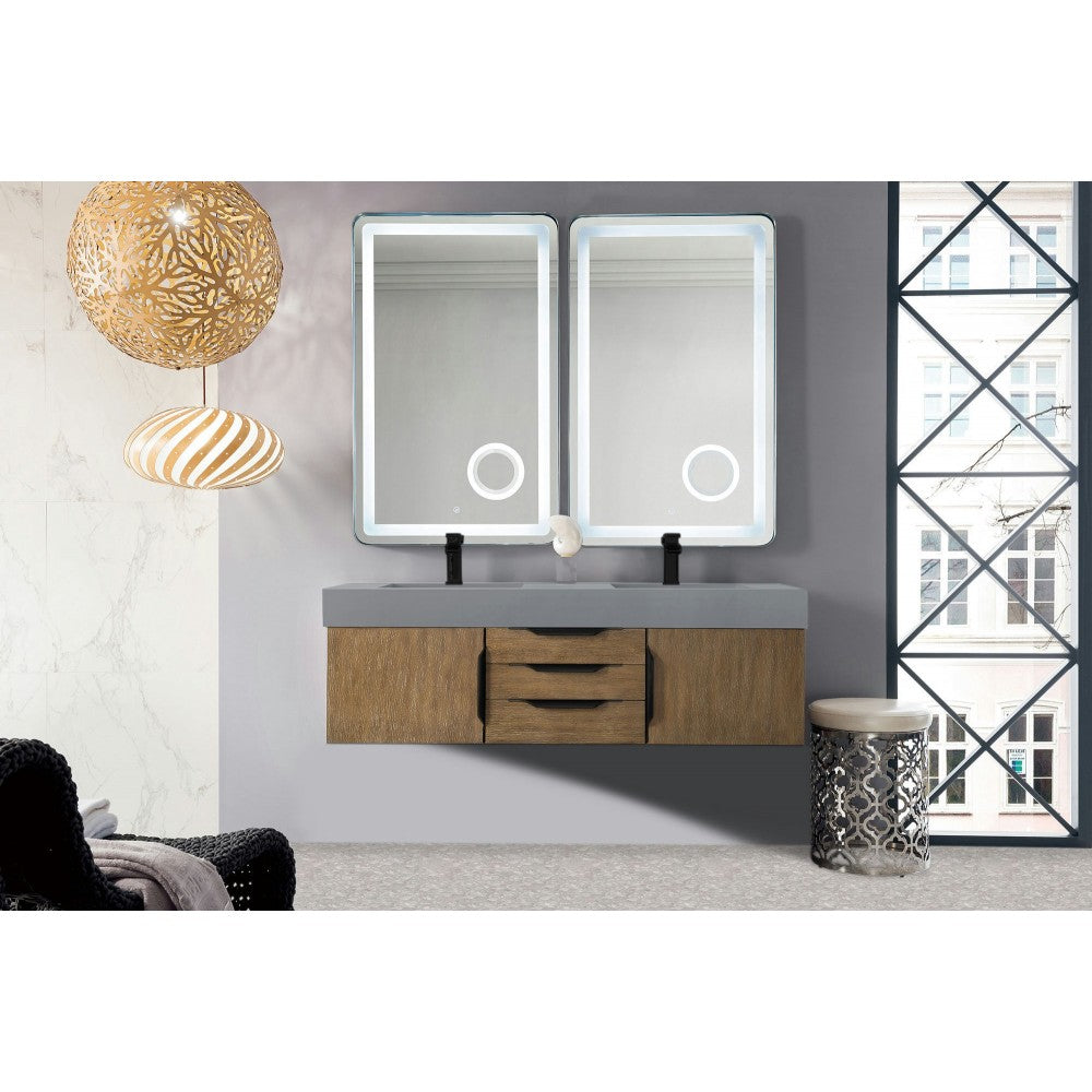 Mercer Island 59" Double Vanity Latte Oak Black w/Dusk Gray Glossy Composite Top
