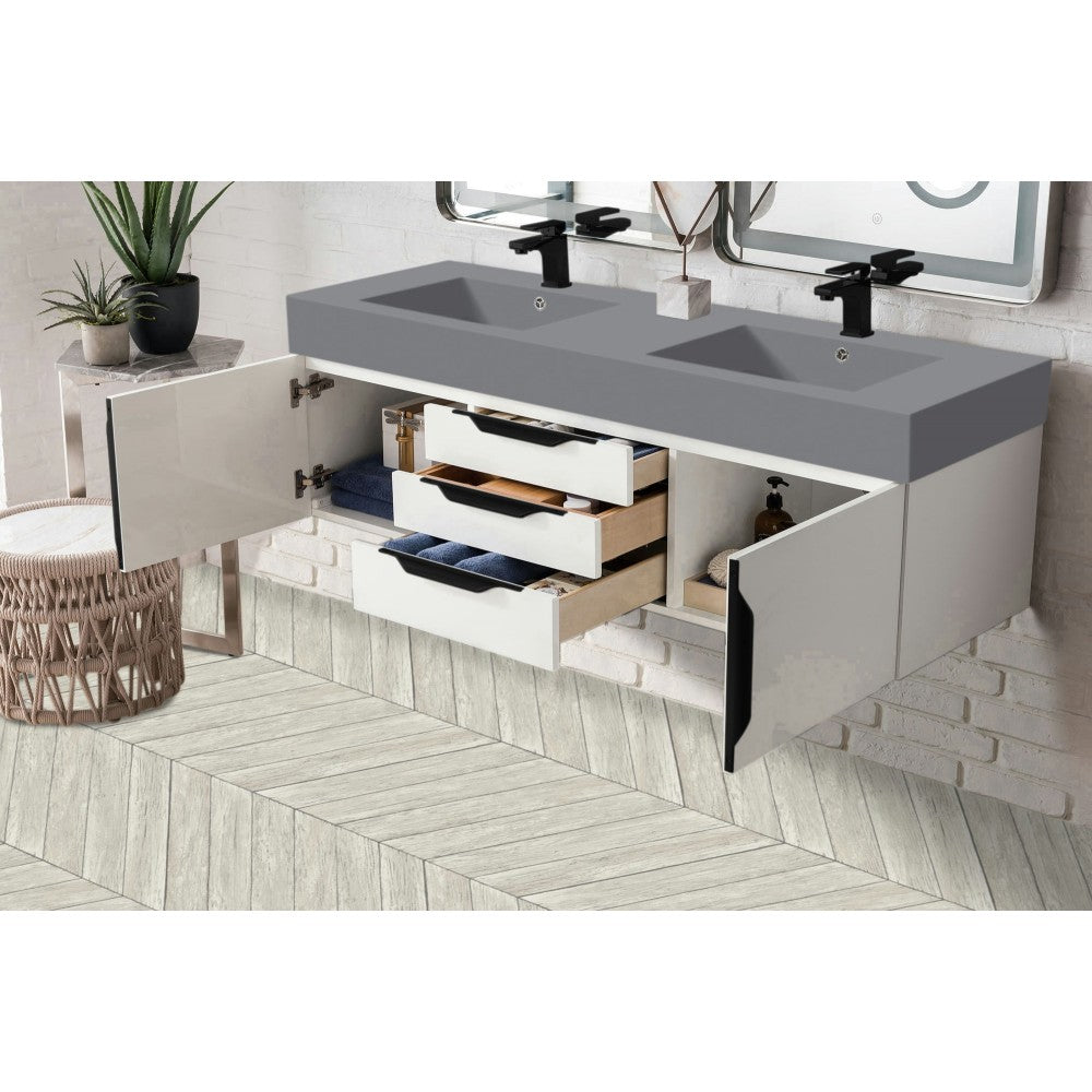 Mercer Island 59" Double Vanity White Black w/Dusk Gray Composite Top