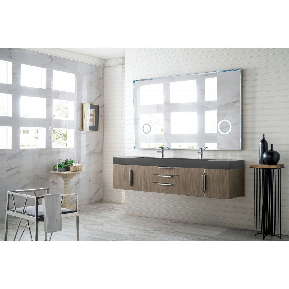 Mercer Island 72" Double Vanity, Ash Gray w/ Dusk Gray Glossy Composite Top