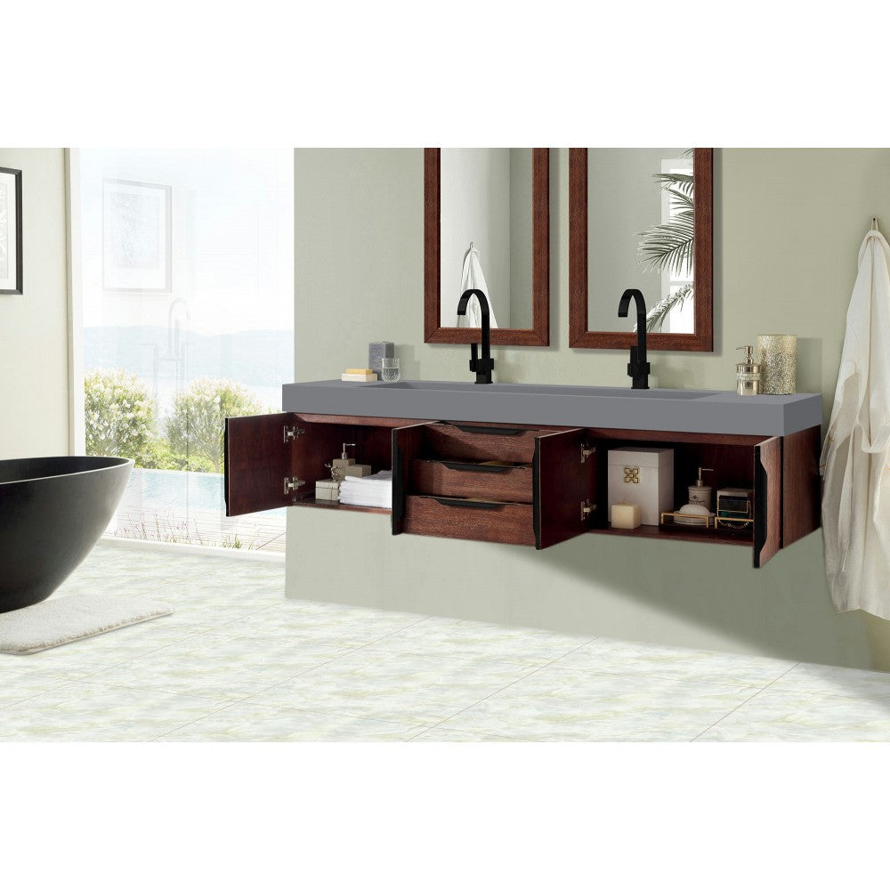 Mercer Island 72" Double Vanity Coffee Oak Black w/Dusk Gray Composite Top