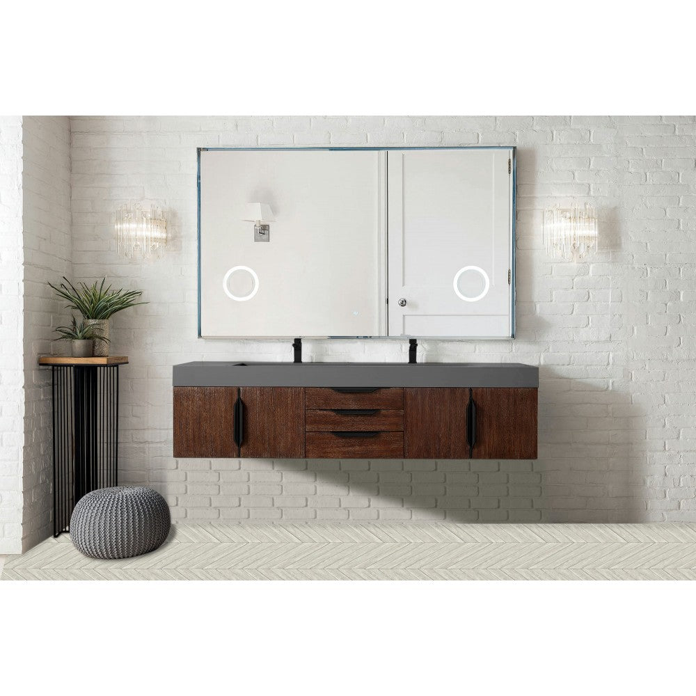 Mercer Island 72" Double Vanity Coffee Oak Black w/Dusk Gray Composite Top