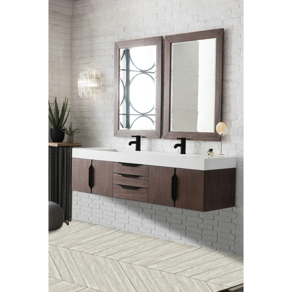 Mercer Island 72" Double Vanity Coffee Oak Black w/Glossy White Composite Top
