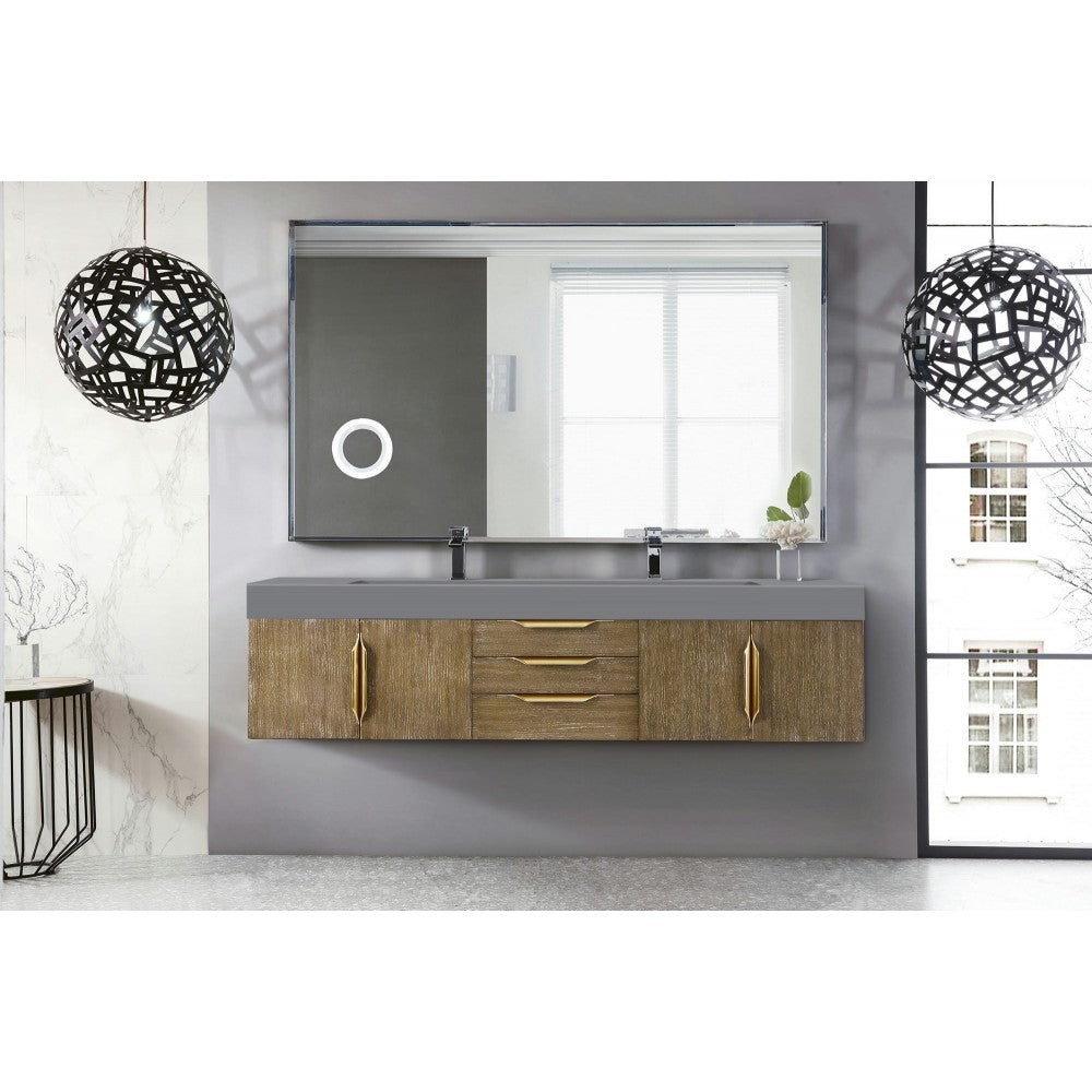 Mercer Island 72" Double Vanity Latte Oak Radiant Gold,Dusk Gray Composite Top