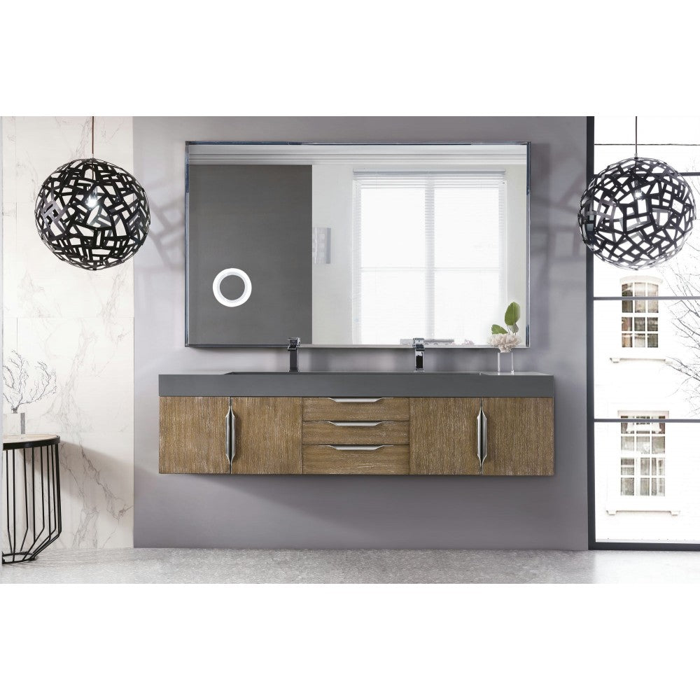 Mercer Island 72" Double Vanity, Latte Oak w/ Dusk Gray Glossy Composite Top