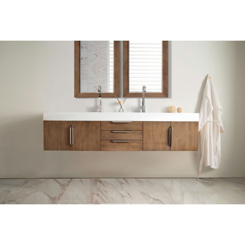 Mercer Island 72" Double Vanity, Latte Oak w/ Glossy White Composite Top