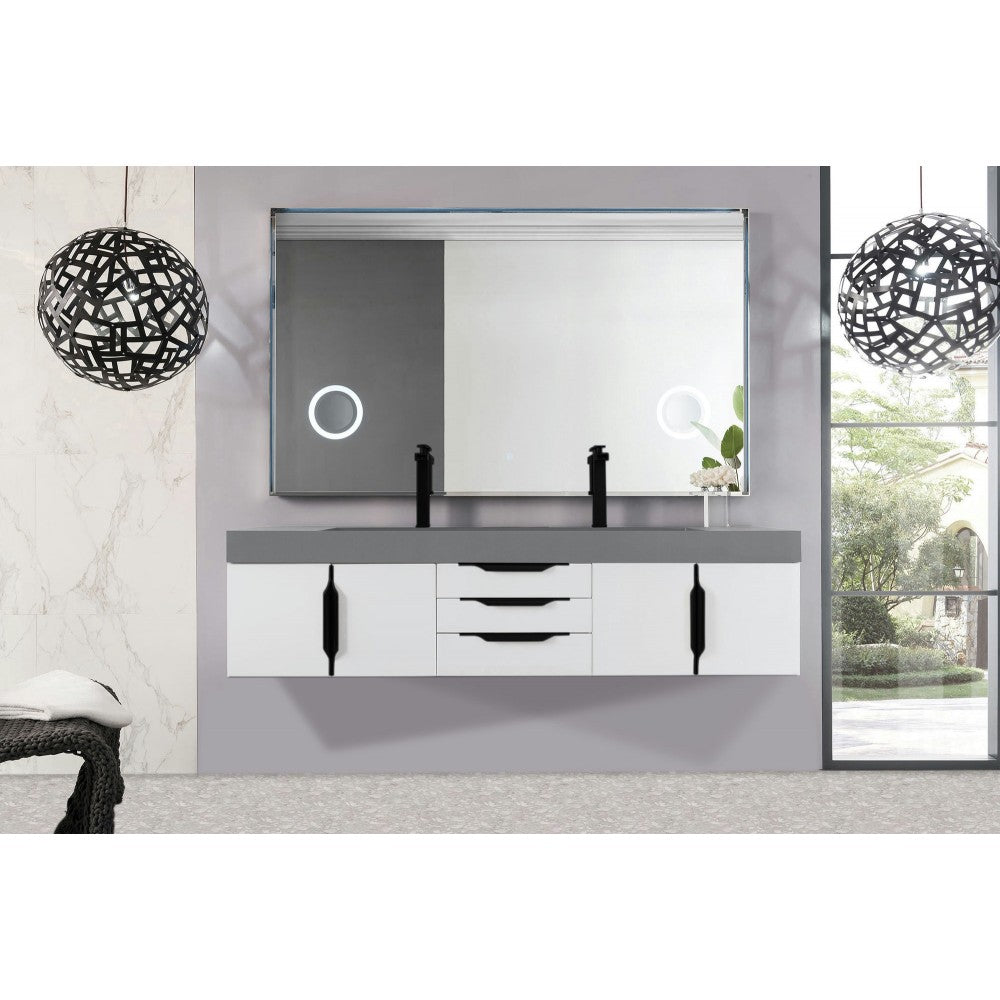 Mercer Island 72" Double Vanity White Black w/Dusk Gray Composite Top