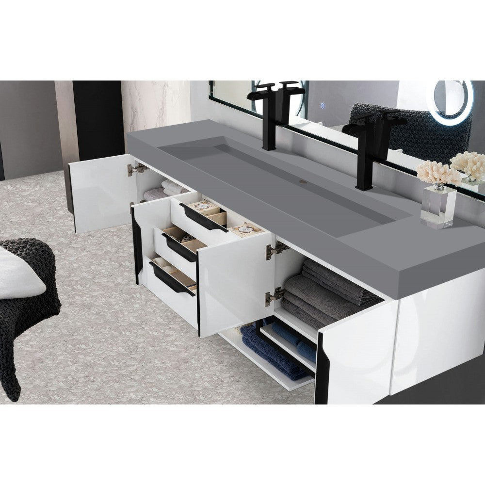 Mercer Island 72" Double Vanity White Black w/Dusk Gray Composite Top
