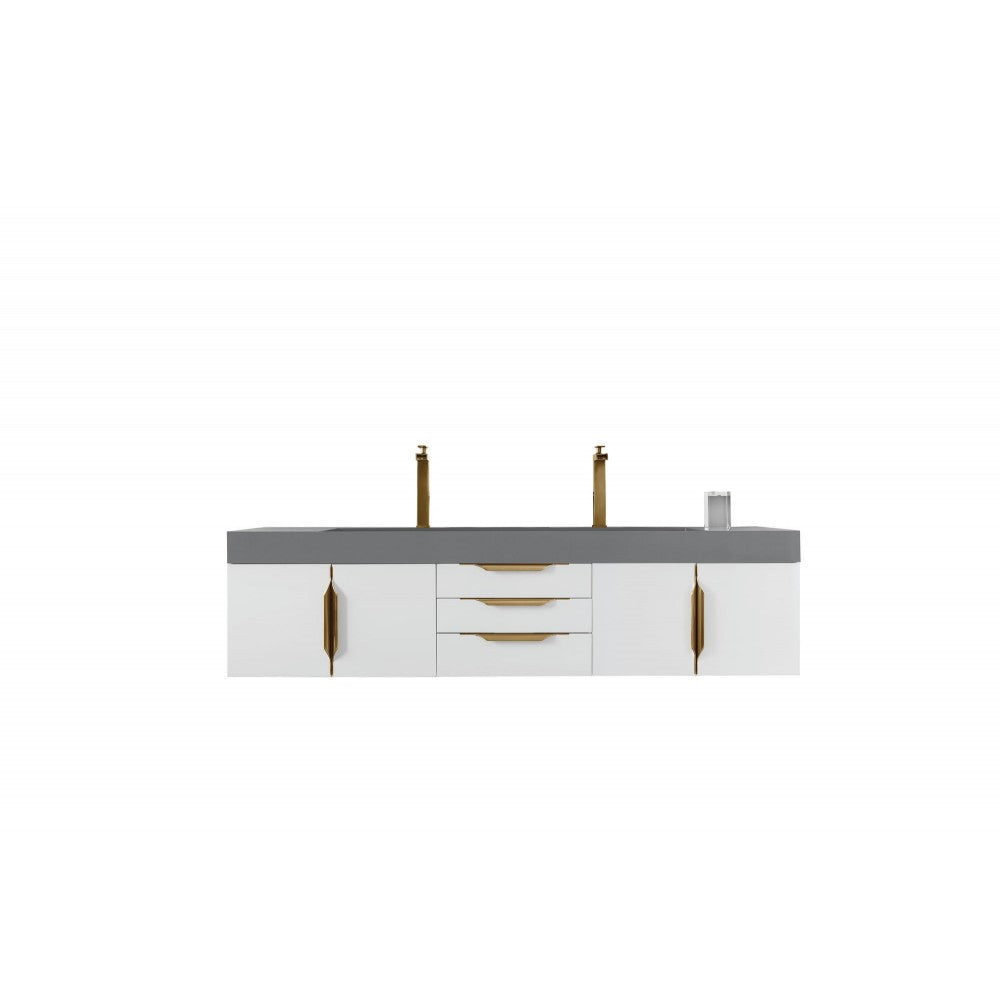 Mercer Island 72" Double Vanity White Radiant Gold w/Dusk Gray Composite Top