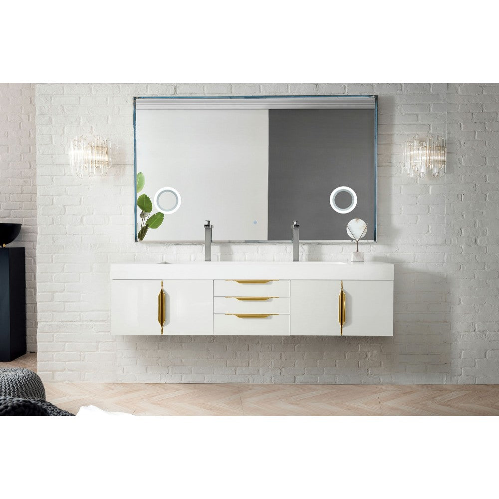 Mercer Island 72" Double Vanity White Radiant Gold w/ White Composite Top