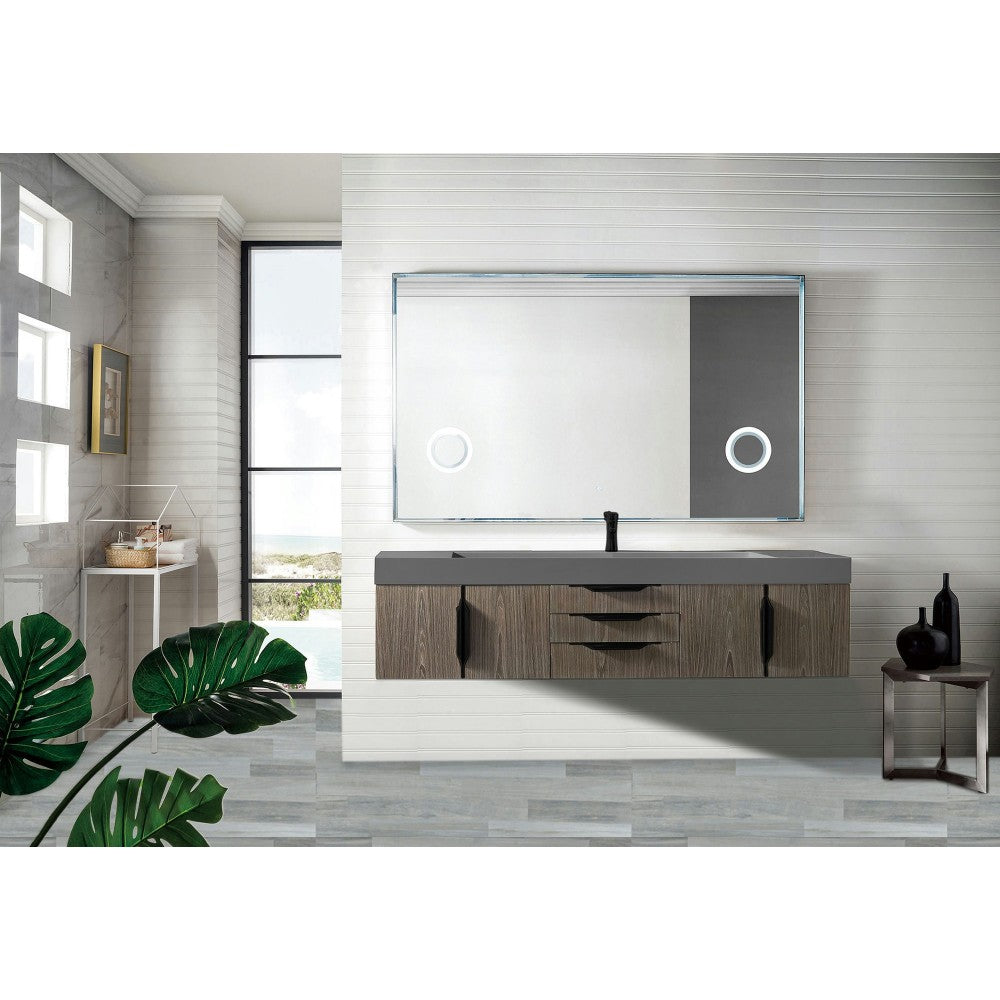 Mercer Island 72" Single Vanity Ash Gray Black w/Dusk Gray Glossy Composite Top