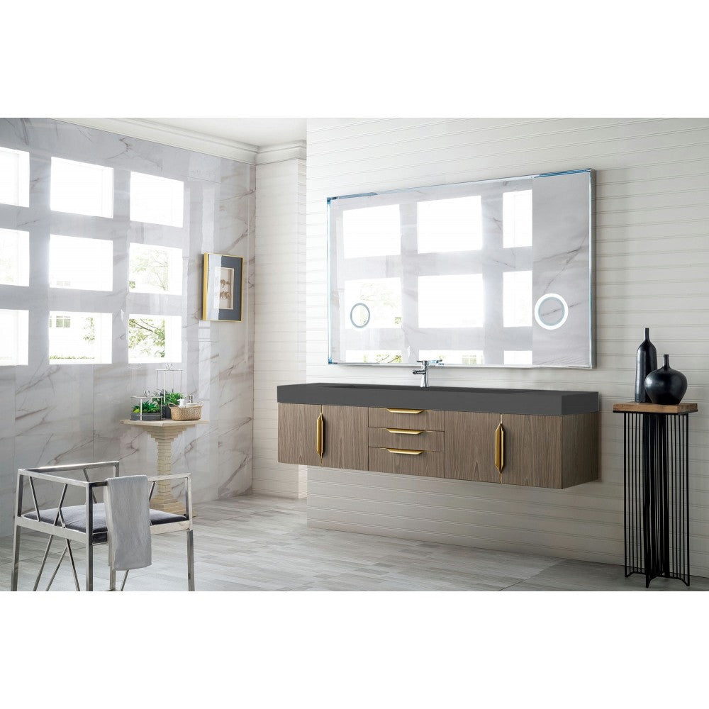 Mercer Island 72" Single Vanity Ash Gray Radiant Gold w/Dusk Gray Composite Top
