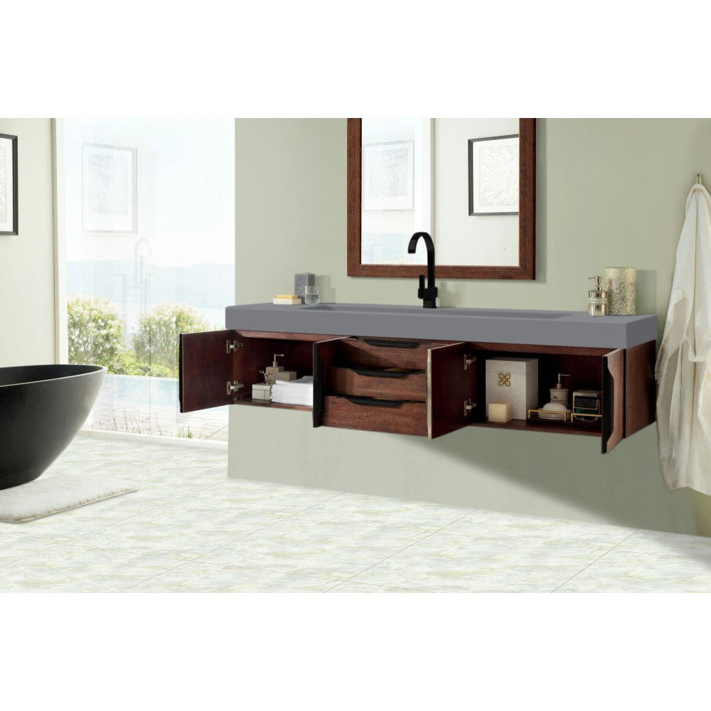Mercer Island 72" Single Vanity Coffee Oak Black w/Dusk Gray Composite Top