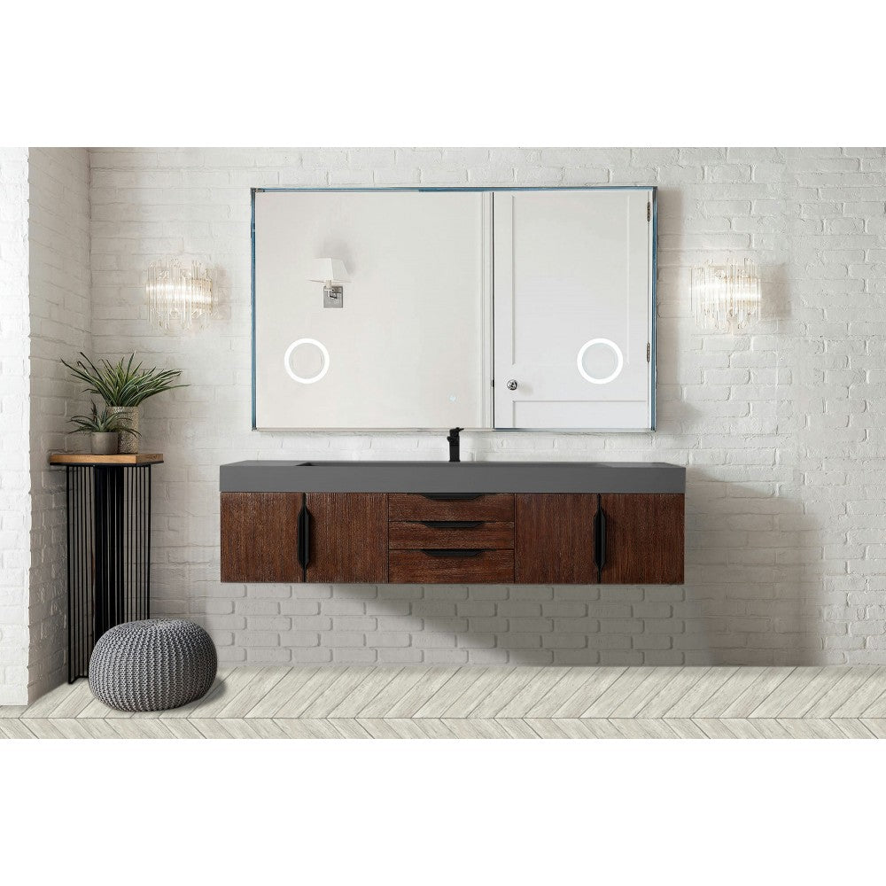 Mercer Island 72" Single Vanity Coffee Oak Black w/Dusk Gray Composite Top