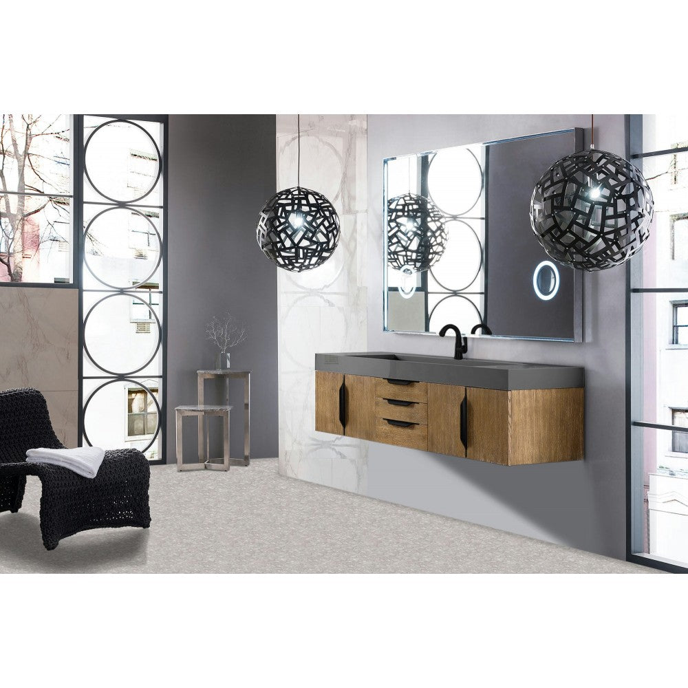 Mercer Island 72" Single Vanity Latte Oak Black w/Dusk Gray Glossy Composite Top
