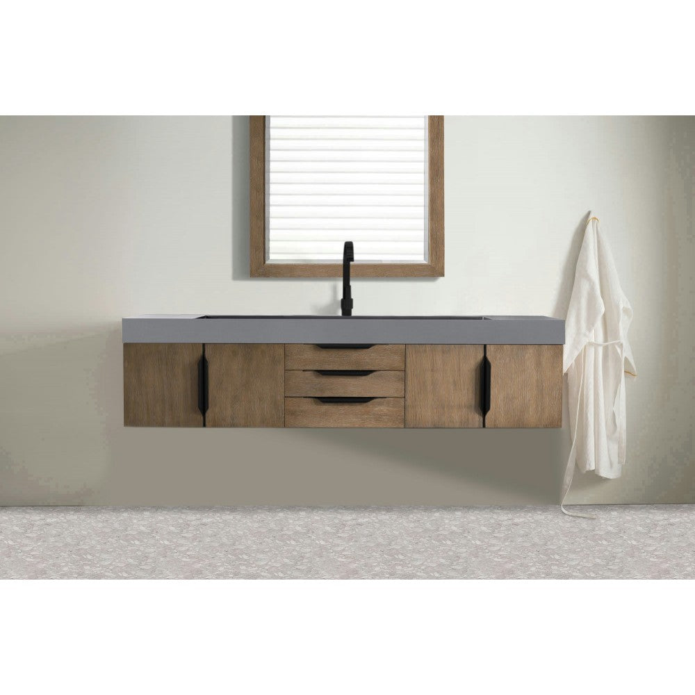 Mercer Island 72" Single Vanity Latte Oak Black w/Dusk Gray Glossy Composite Top