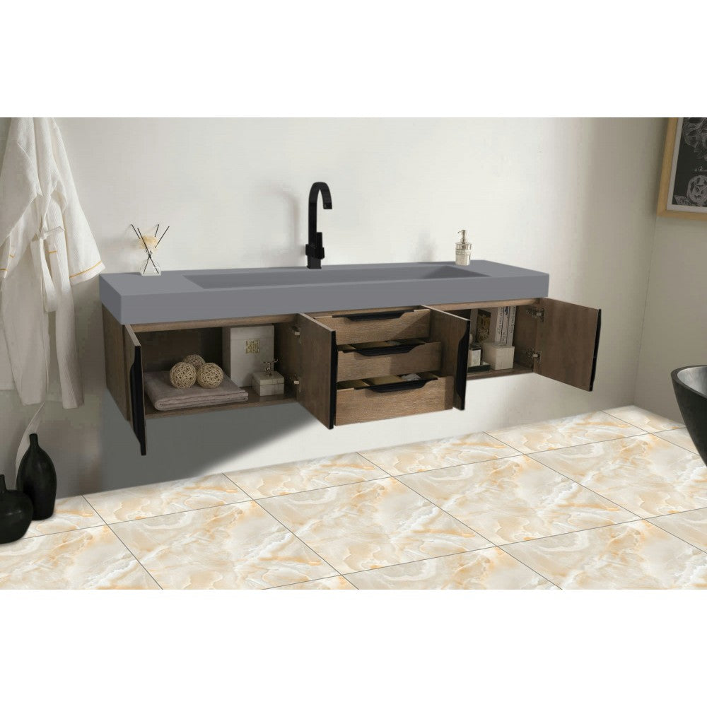 Mercer Island 72" Single Vanity Latte Oak Black w/Dusk Gray Glossy Composite Top