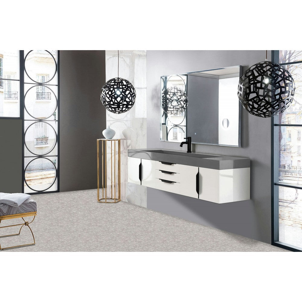 Mercer Island 72" Single Vanity White Black w/Dusk Gray Composite Top