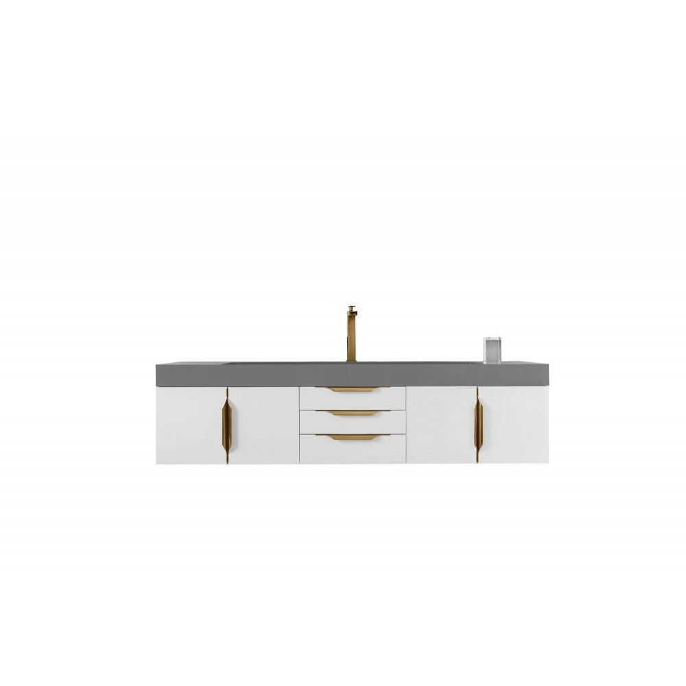Mercer Island 72" Single Vanity White Radiant Gold w/Dusk Gray Composite Top
