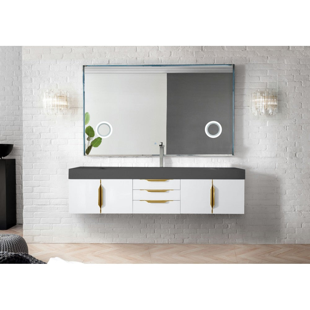 Mercer Island 72" Single Vanity White Radiant Gold w/Dusk Gray Composite Top