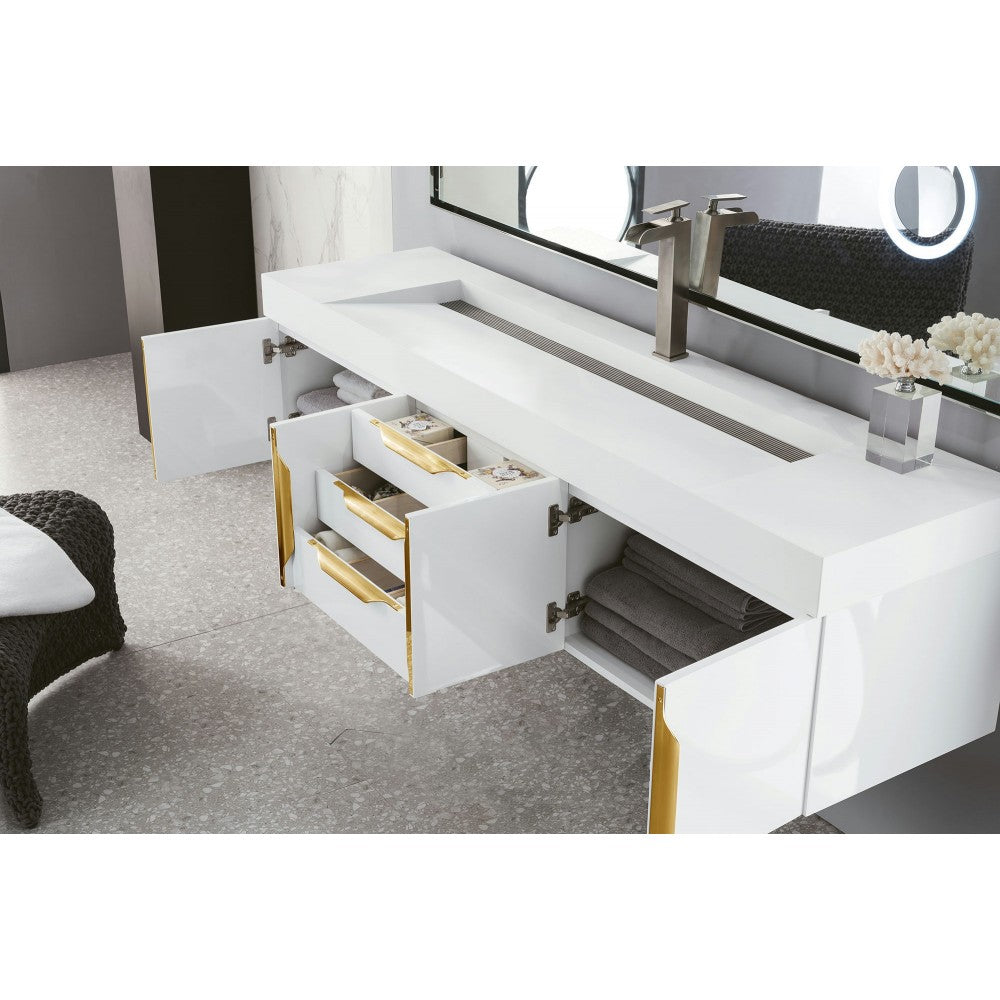 Mercer Island 72" Single Vanity White Radiant Gold w/ White Composite Top