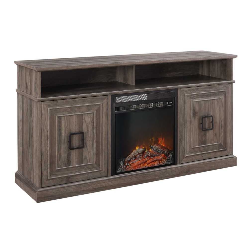 Metal Accent 2 Door Highboy Fireplace TV Stand for TVs up to 65" - Slate Gray
