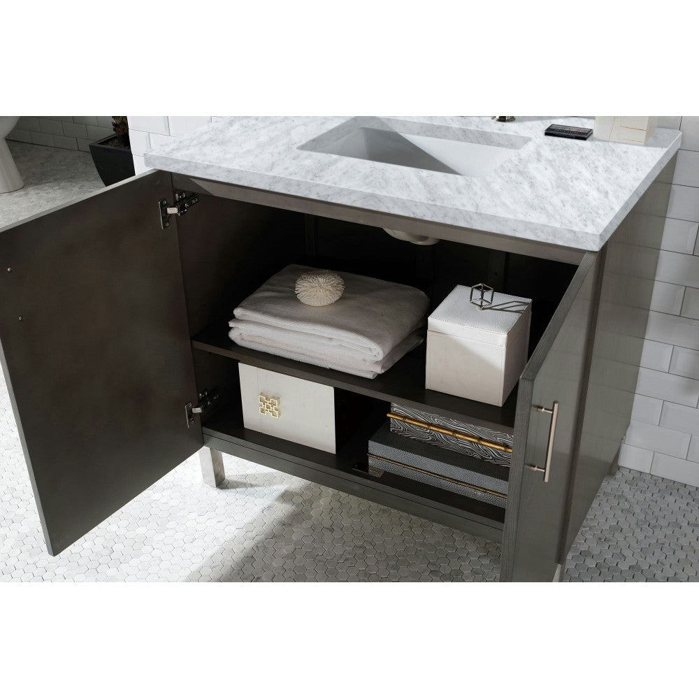 Metropolitan 36" Silver Oak Single Vanity w/ 3 CM Carrara Marble Top