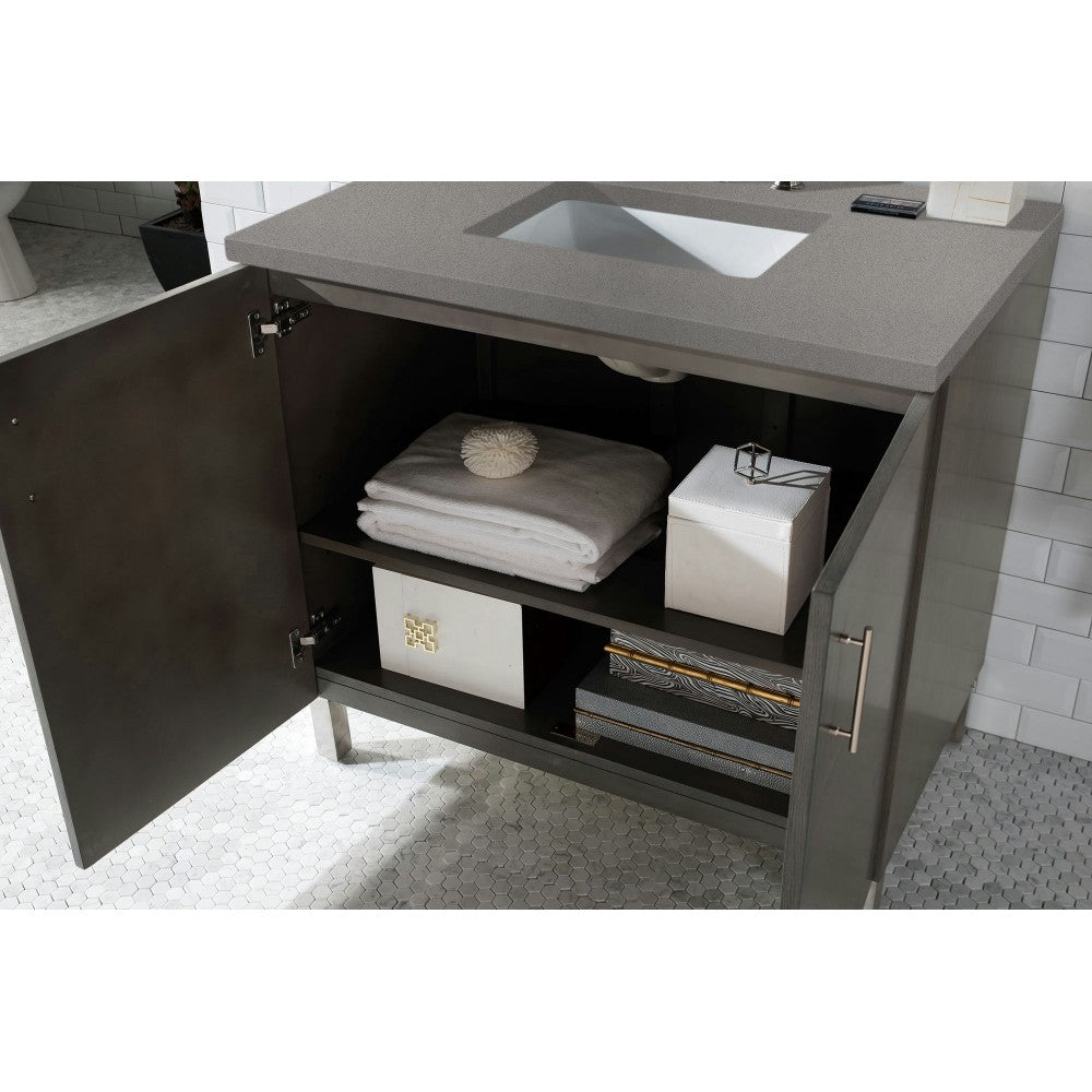 Metropolitan 36" Single Vanity, Silver Oak, w/ 3 CM Gray Expo Quartz Top