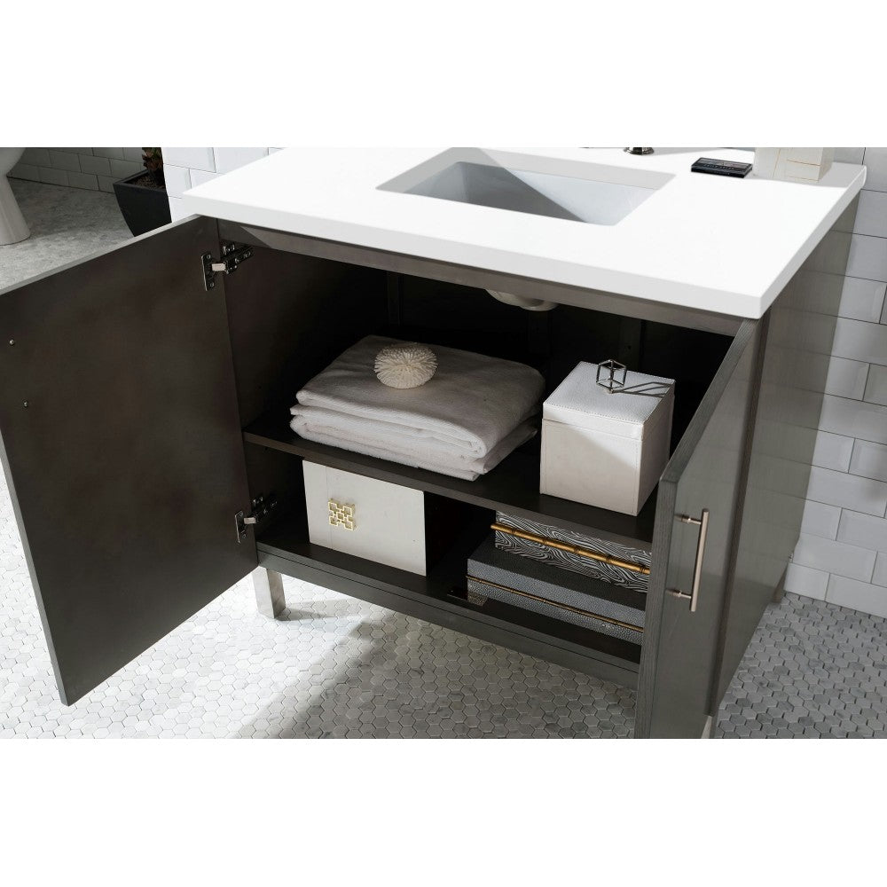 Metropolitan 36" Single Vanity, Silver Oak, w/ 3 CM Classic White Quartz Top