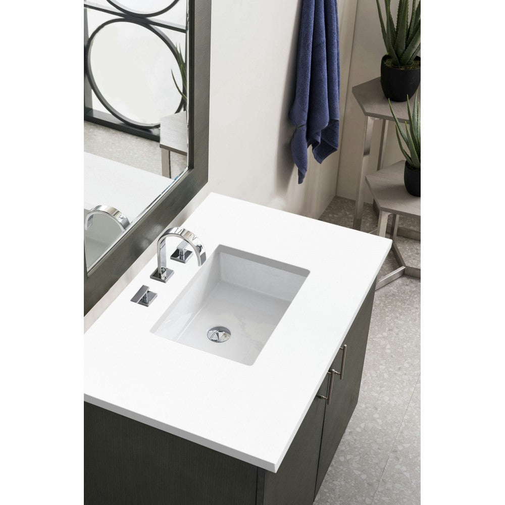 Metropolitan 36" Single Vanity, Silver Oak, w/ 3 CM Classic White Quartz Top