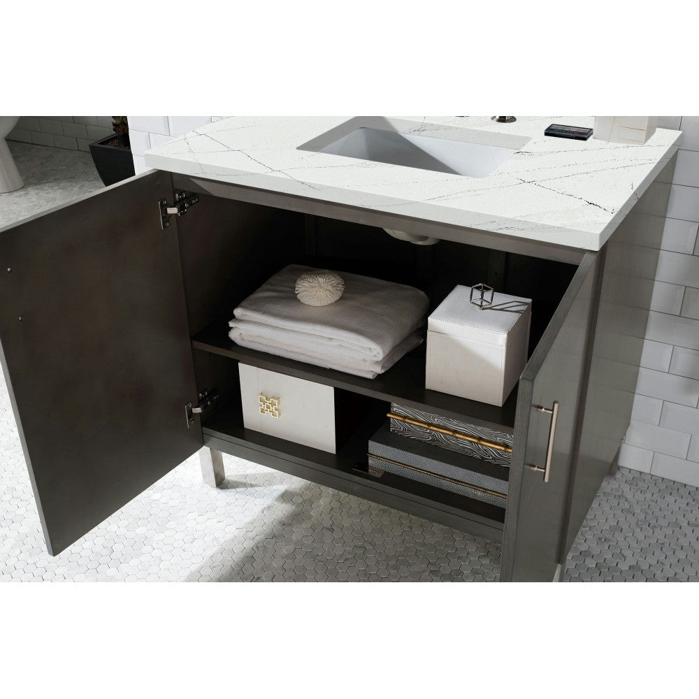 Metropolitan 36" Single Vanity, Silver Oak, w/ 3 CM Ethereal Noctis Quartz Top