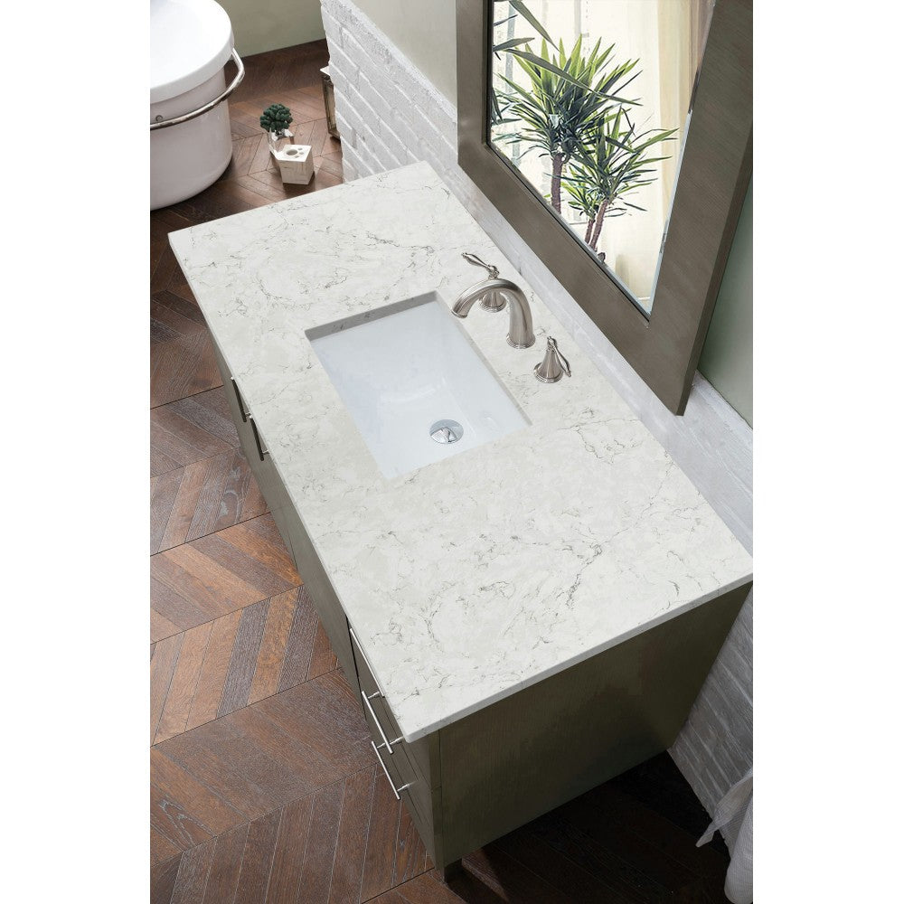 Metropolitan 48" Single Vanity Silver Oak w/ 3 CM Jasmine Pearl Quartz Top