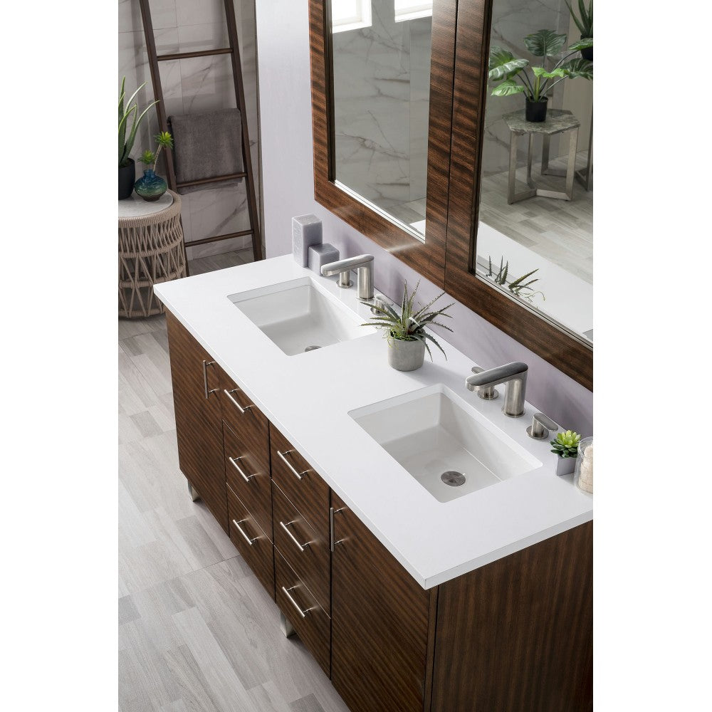 Metropolitan 60" Double Vanity American Walnut w/ 3 CM Classic White Quartz Top