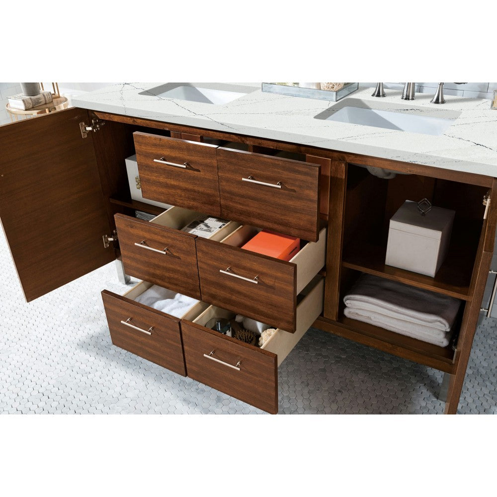 Metropolitan 60" Double Vanity American Walnut w/3 CM Ethereal Noctis Quartz Top