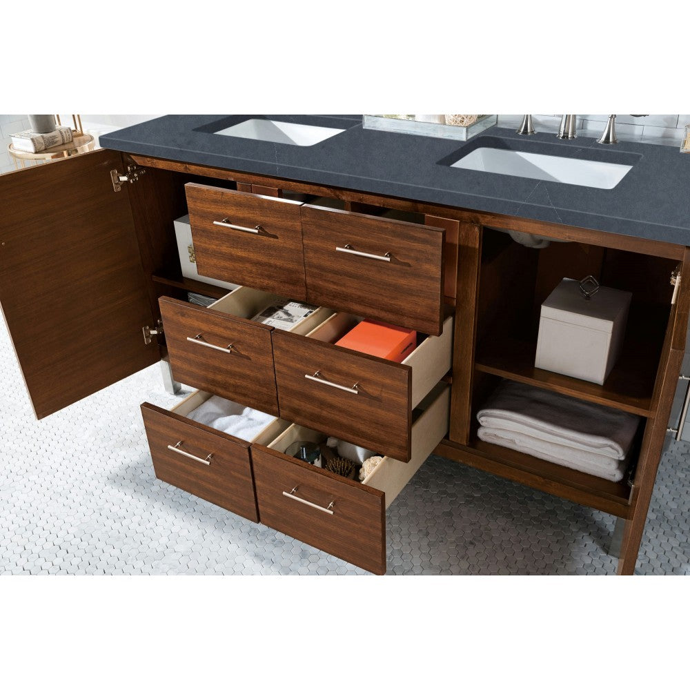 Metropolitan 60" Double Vanity American Walnut w/3 CM Soapstone Quartz Top