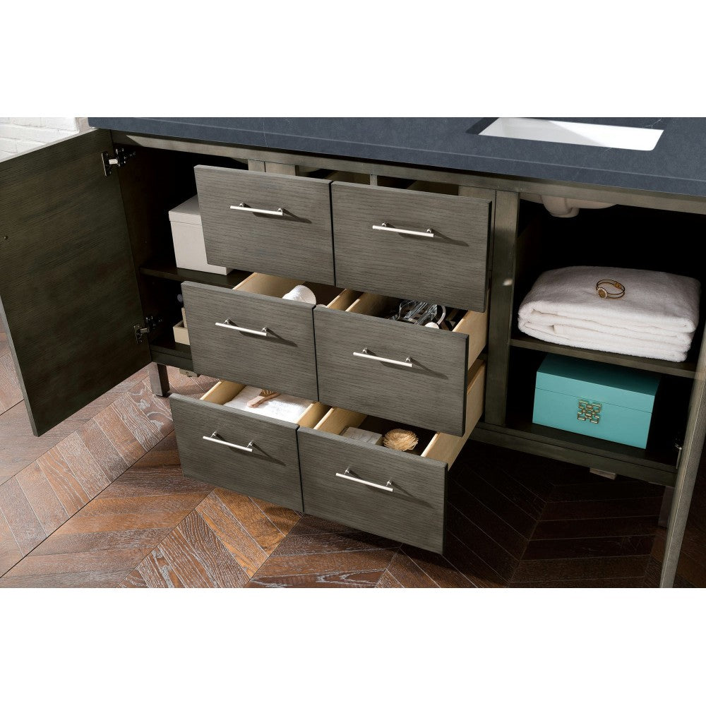 Metropolitan 60" Double Vanity Silver Oak w/ 3 CM Charcoal Soapstone Quartz Top