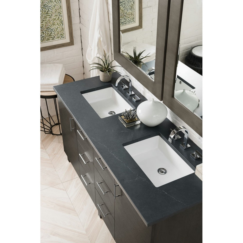 Metropolitan 60" Double Vanity Silver Oak w/ 3 CM Charcoal Soapstone Quartz Top