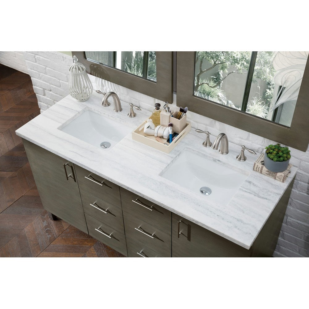Metropolitan 60" Silver Oak Double Vanity w/ 3 CM Arctic Fall Solid Surface Top