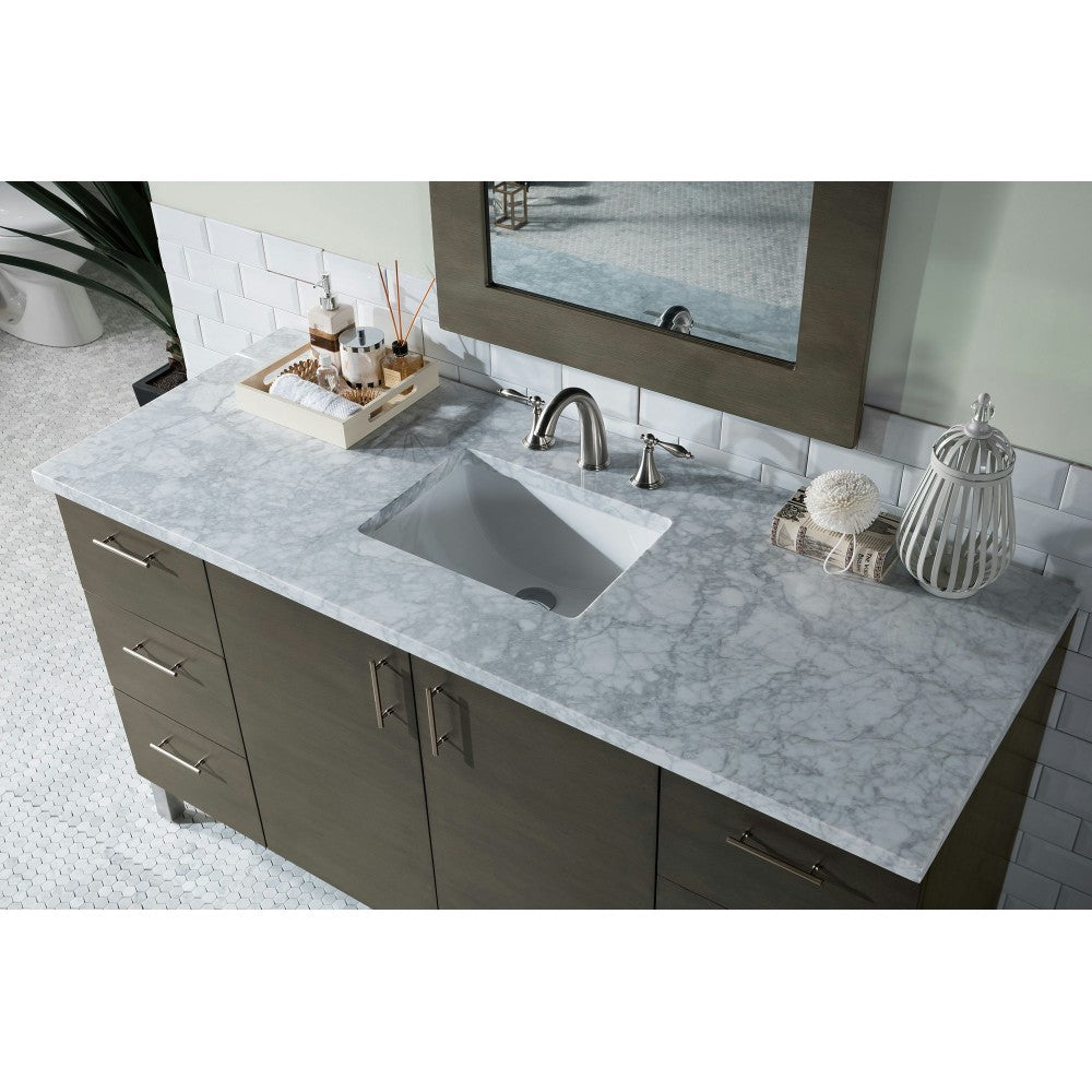 Metropolitan 60" Silver Oak Single Vanity w/ 3 CM Carrara Marble Top