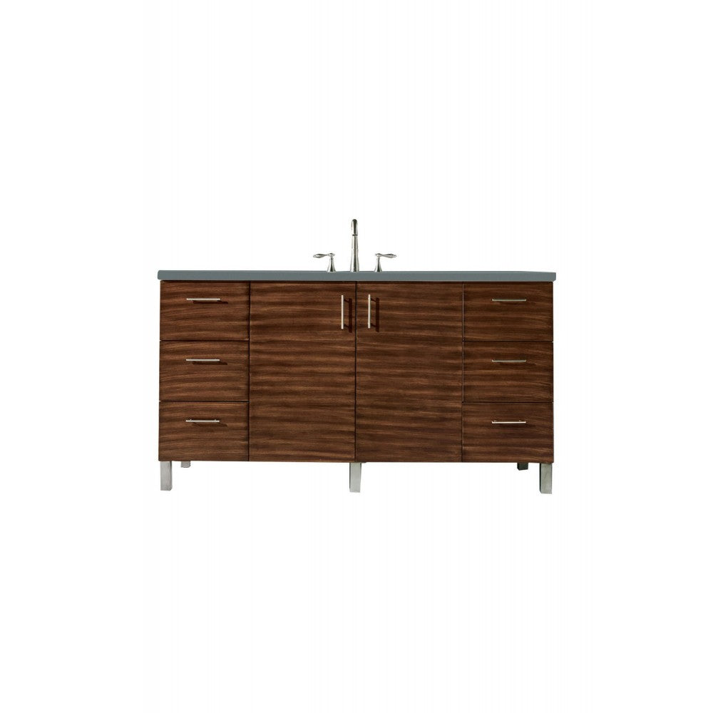 Metropolitan 60" Single Vanity, American Walnut, w/ 3 CM Cala Blue Quartz Top