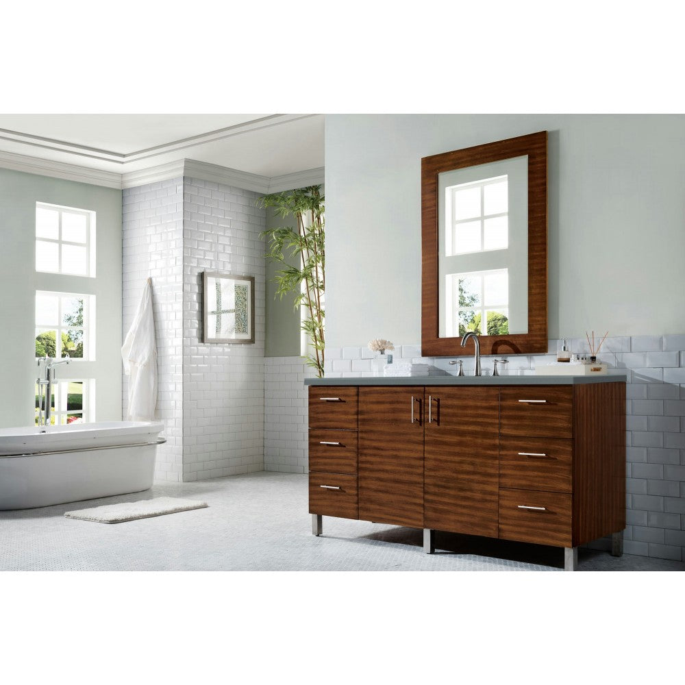 Metropolitan 60" Single Vanity, American Walnut, w/ 3 CM Cala Blue Quartz Top